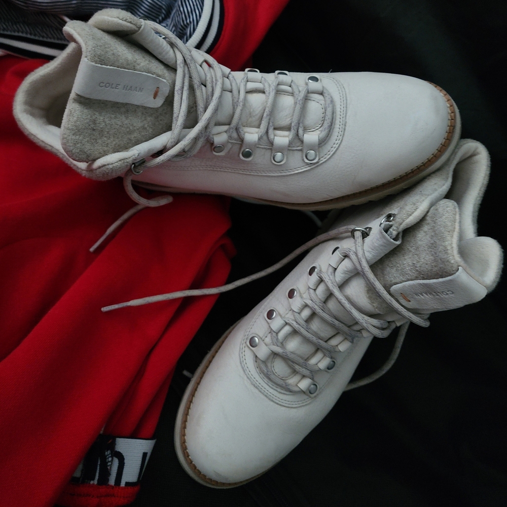 Cole Haan Off-White Lace-Up Boots